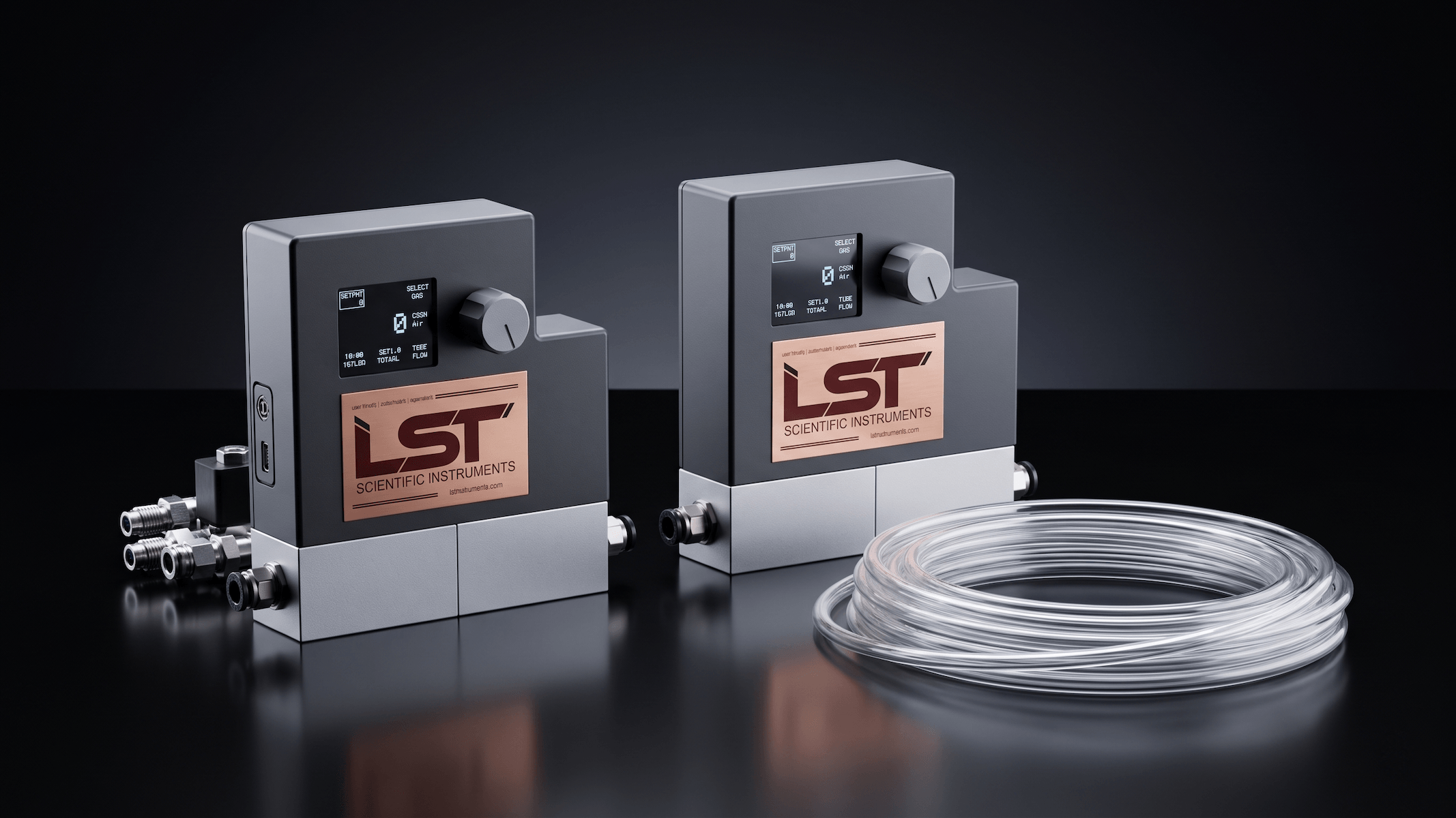 Two LST MX Lite mass flow controllers configured as a product family