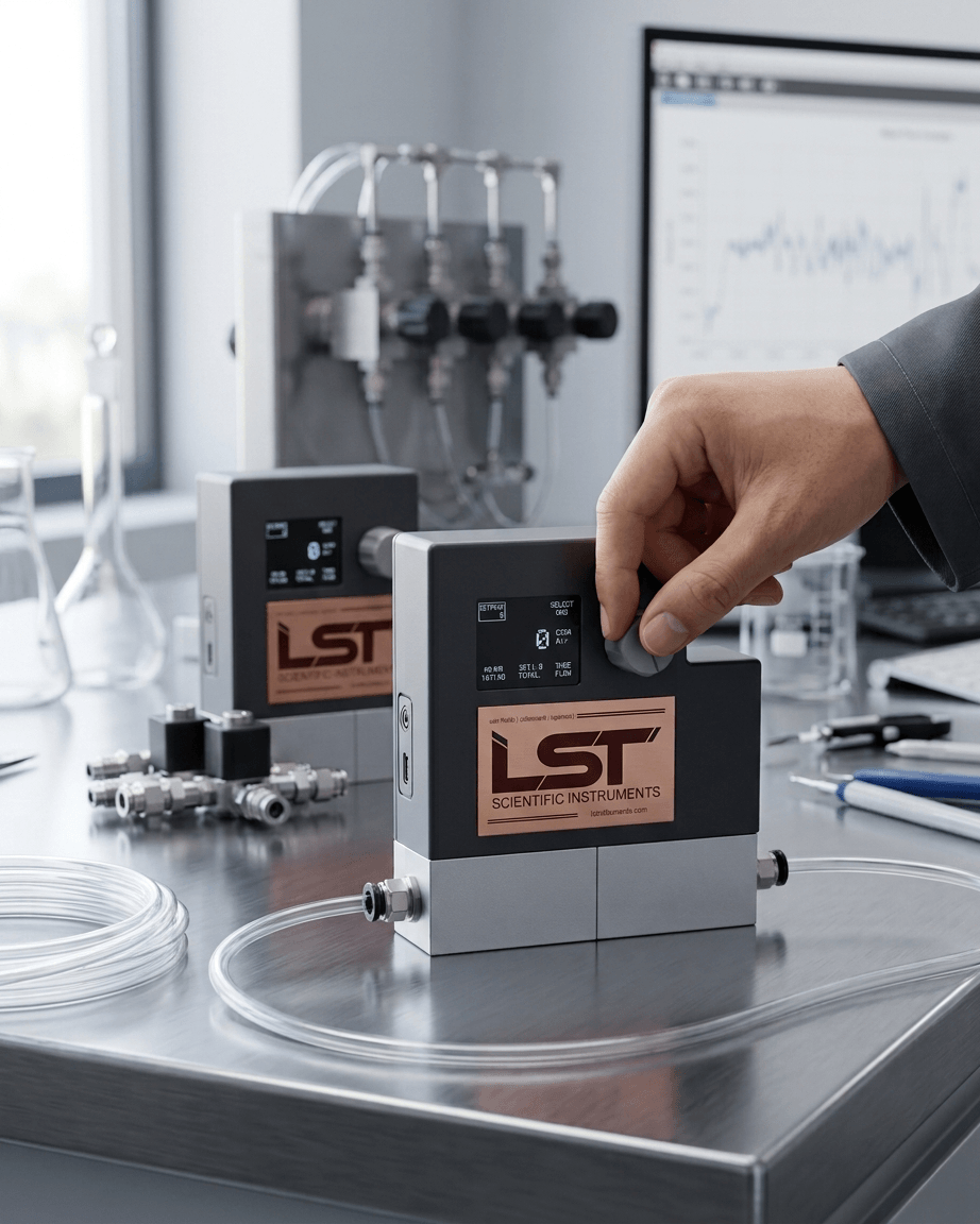 LST MX Lite mass flow controllers in a laboratory setup
